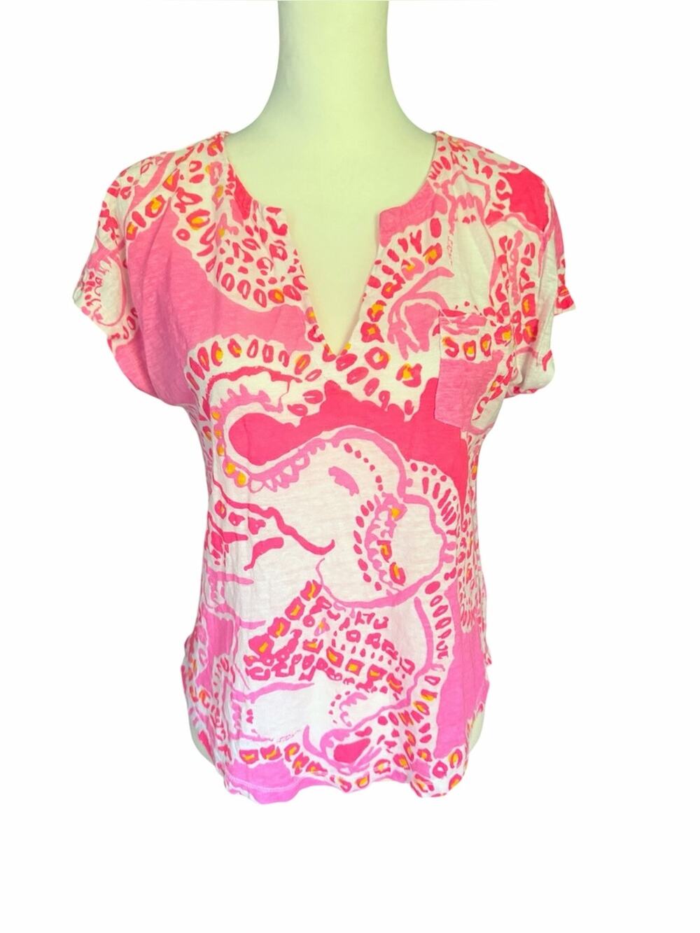 Lilly Pulitzer Pink White Short Sleeve Top Size XS